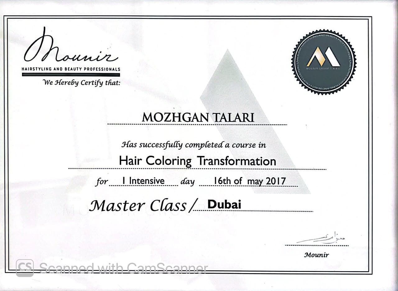 مدرک بینالمللی Hair Coloring Transformation — Mounir — دبی